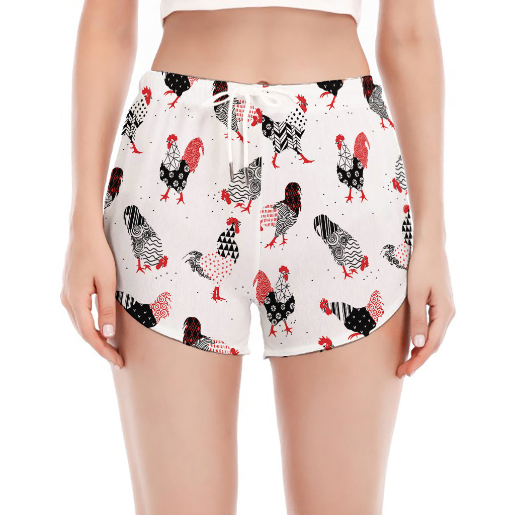 Exotic Chicken Pattern Print Women's Split Running Shorts