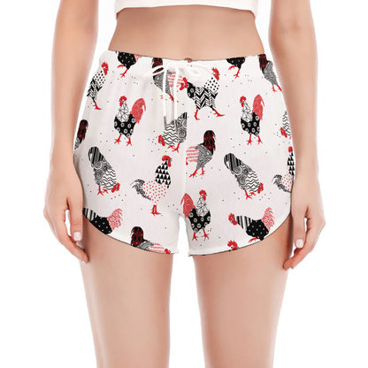 Exotic Chicken Pattern Print Women's Split Running Shorts