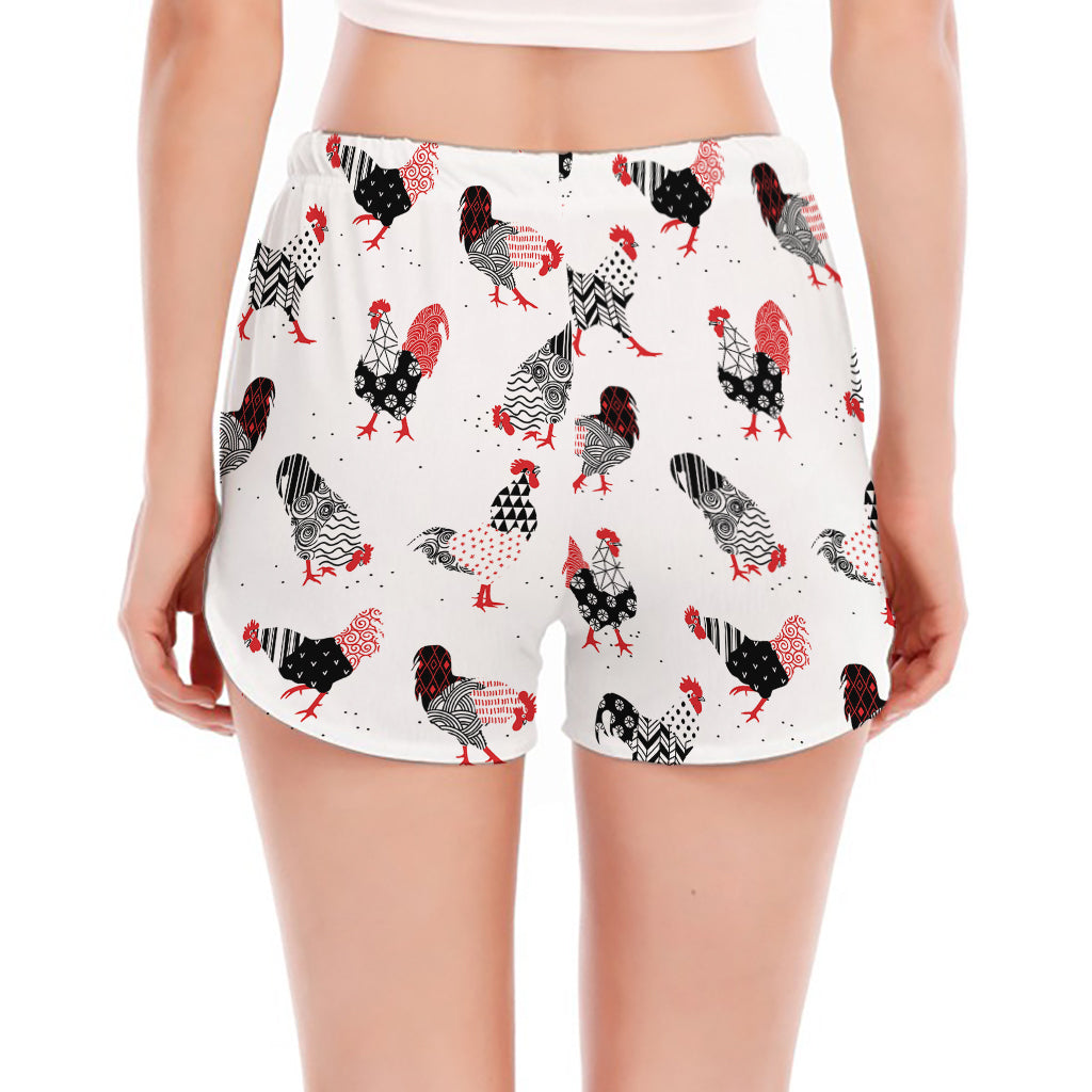 Exotic Chicken Pattern Print Women's Split Running Shorts