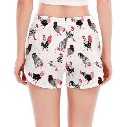 Exotic Chicken Pattern Print Women's Split Running Shorts