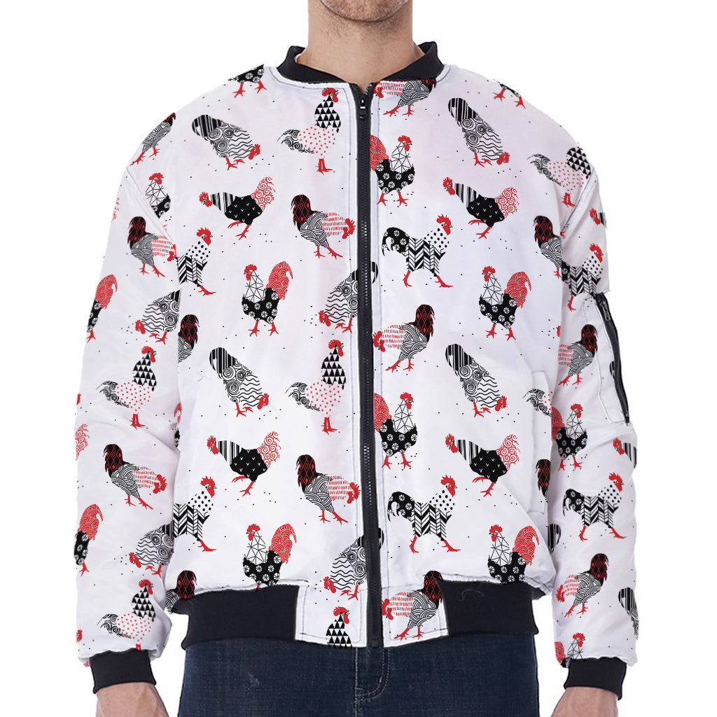 Exotic Chicken Pattern Print Zip Sleeve Bomber Jacket
