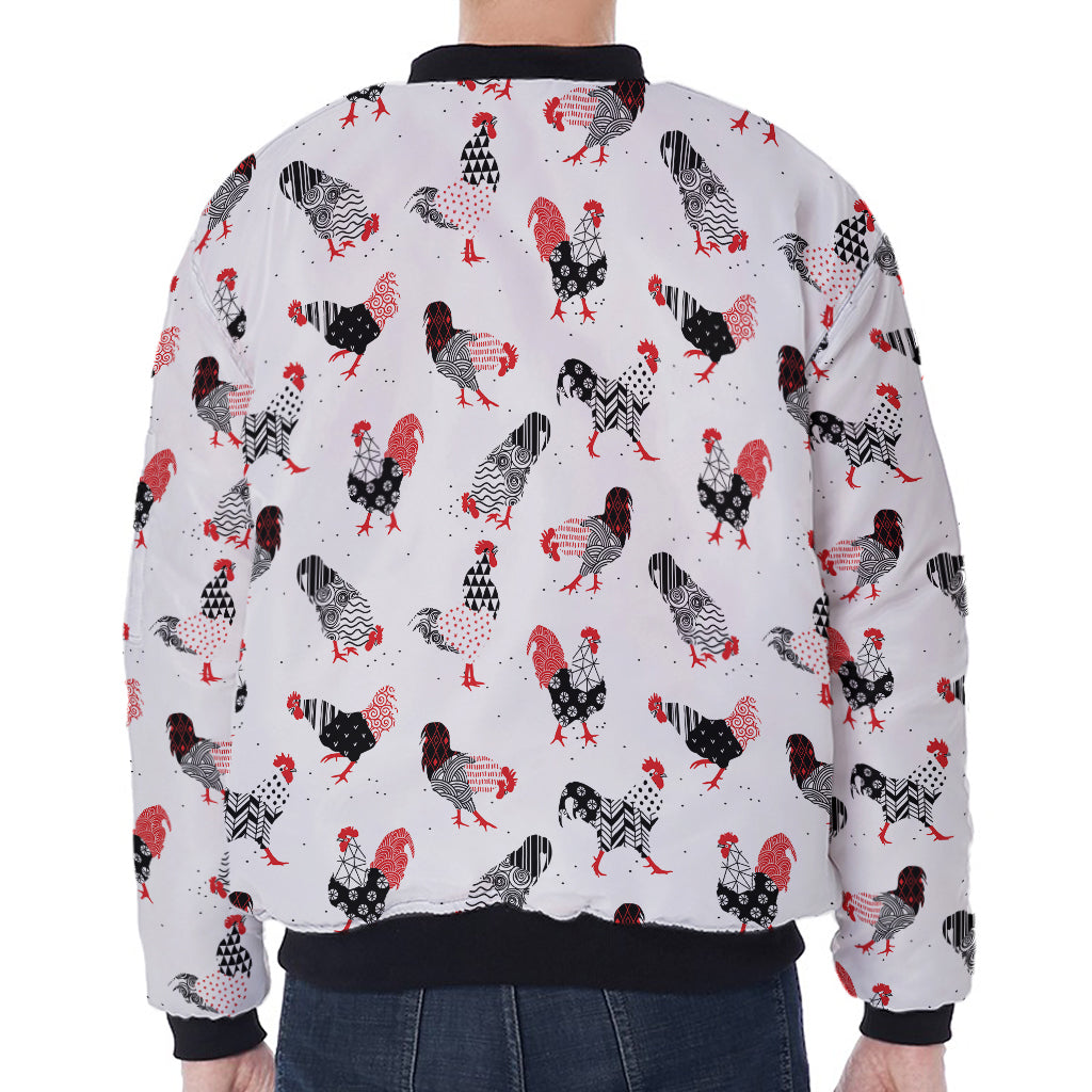 Exotic Chicken Pattern Print Zip Sleeve Bomber Jacket