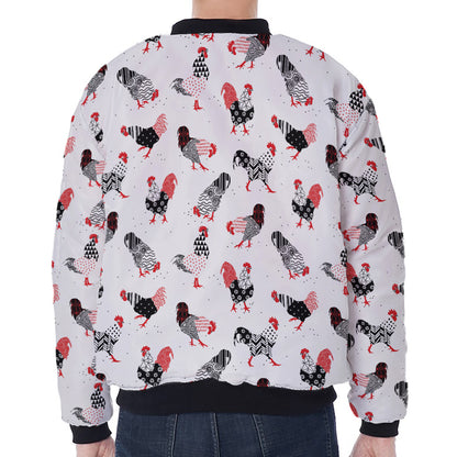 Exotic Chicken Pattern Print Zip Sleeve Bomber Jacket