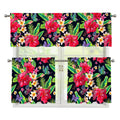 Exotic Hibiscus Flowers Pattern Print 3 Piece Kitchen Curtains