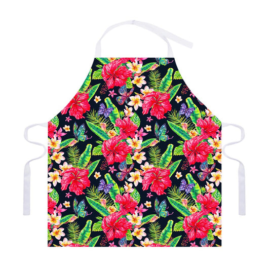 Exotic Hibiscus Flowers Pattern Print Adjustable Apron