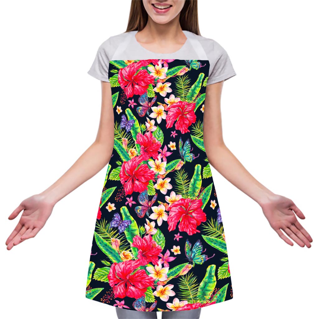 Exotic Hibiscus Flowers Pattern Print Adjustable Apron
