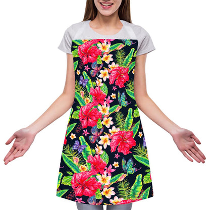 Exotic Hibiscus Flowers Pattern Print Adjustable Apron