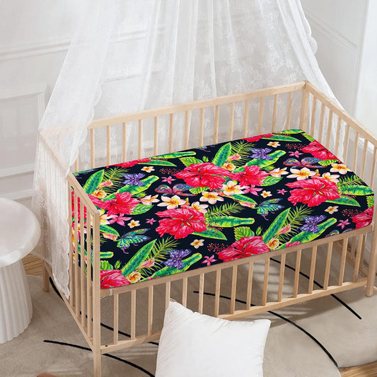 Exotic Hibiscus Flowers Pattern Print Baby Crib Sheet