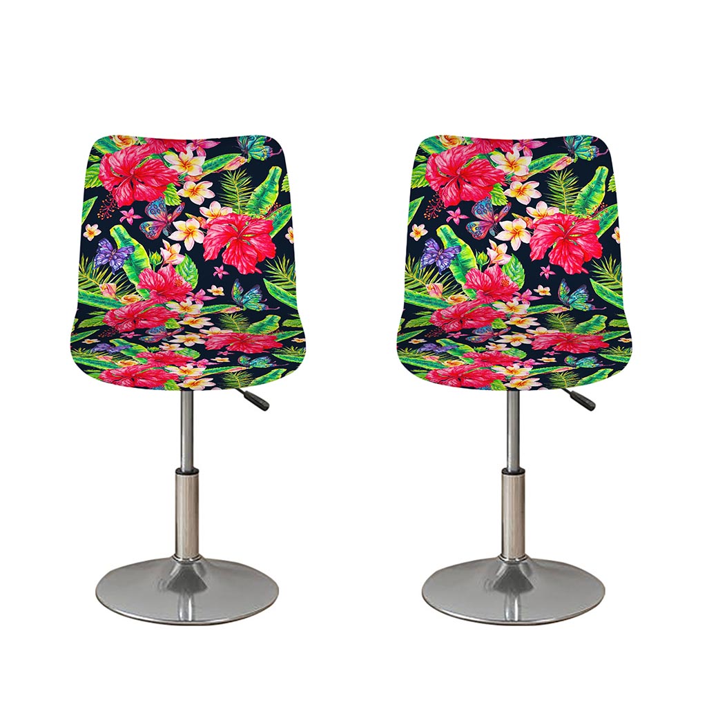 Exotic Hibiscus Flowers Pattern Print Bar Stool Covers