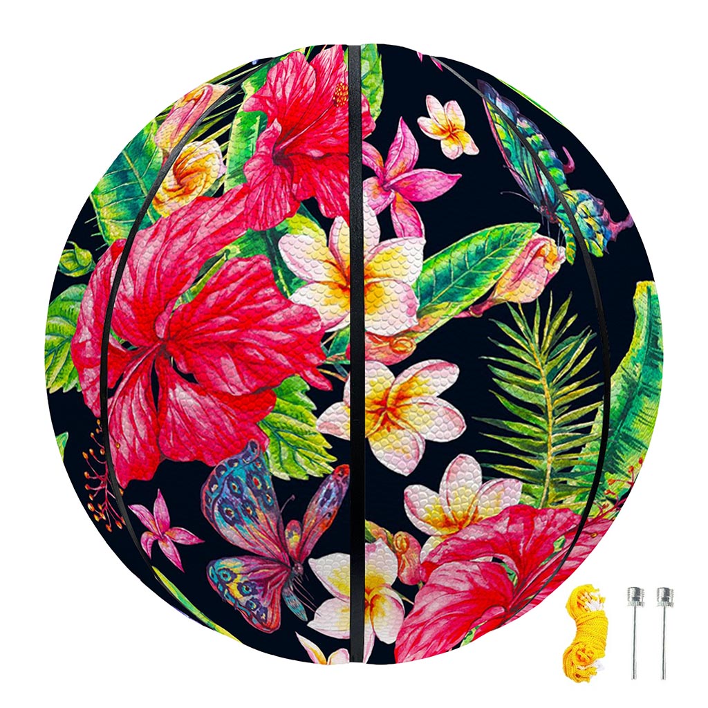 Exotic Hibiscus Flowers Pattern Print Basketball