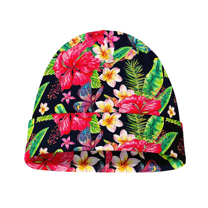 Exotic Hibiscus Flowers Pattern Print Beanie