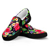 Exotic Hibiscus Flowers Pattern Print Black Slip On Sneakers