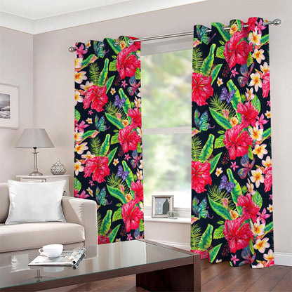 Exotic Hibiscus Flowers Pattern Print Blackout Grommet Curtains