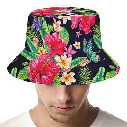 Exotic Hibiscus Flowers Pattern Print Bucket Hat