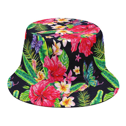 Exotic Hibiscus Flowers Pattern Print Bucket Hat