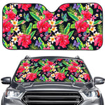 Exotic Hibiscus Flowers Pattern Print Car Windshield Sun Shade