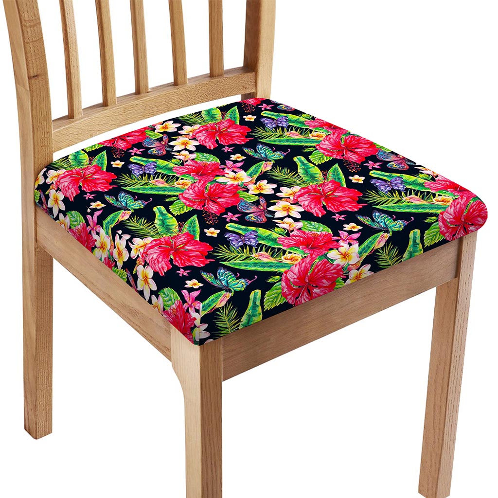 Exotic Hibiscus Flowers Pattern Print Chair Cushion Cover