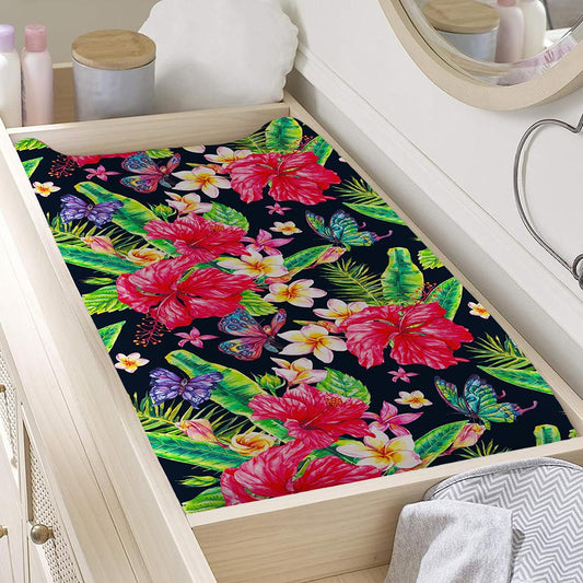Exotic Hibiscus Flowers Pattern Print Changing Pad Cover