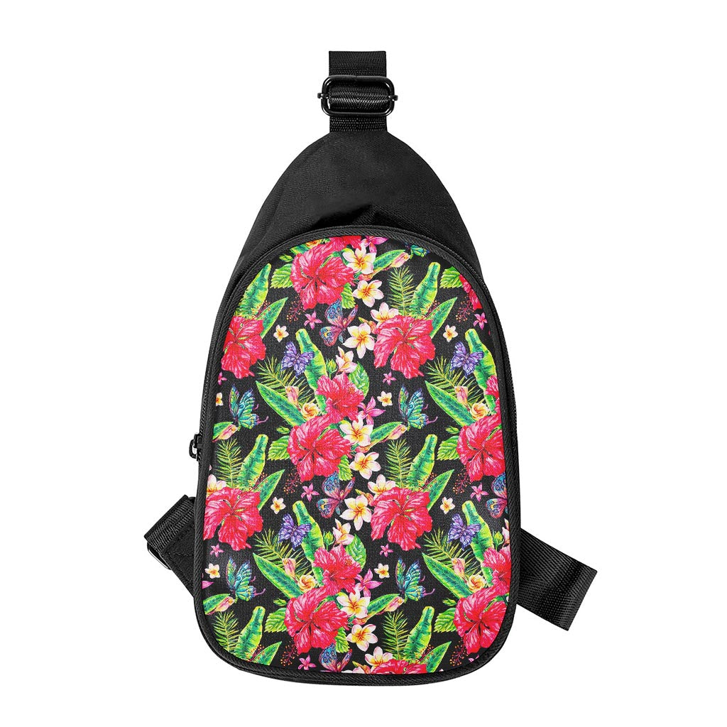 Exotic Hibiscus Flowers Pattern Print Chest Bag