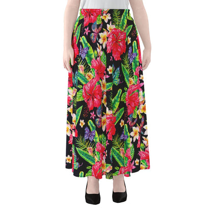 Exotic Hibiscus Flowers Pattern Print Chiffon Maxi Skirt