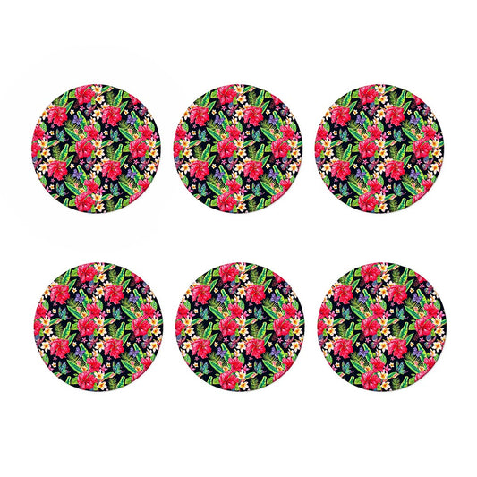 Exotic Hibiscus Flowers Pattern Print Coaster Set