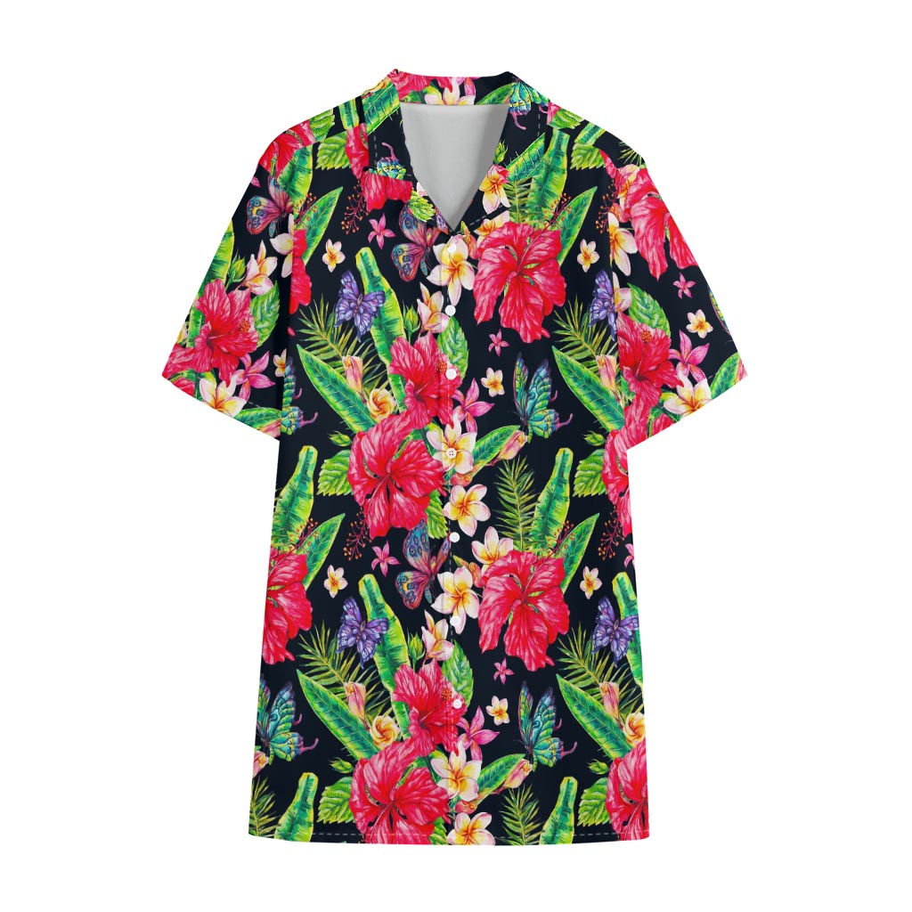 Exotic Hibiscus Flowers Pattern Print Cotton Hawaiian Shirt
