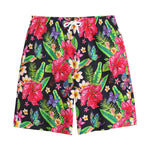 Exotic Hibiscus Flowers Pattern Print Cotton Shorts