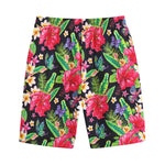 Exotic Hibiscus Flowers Pattern Print Cotton Shorts