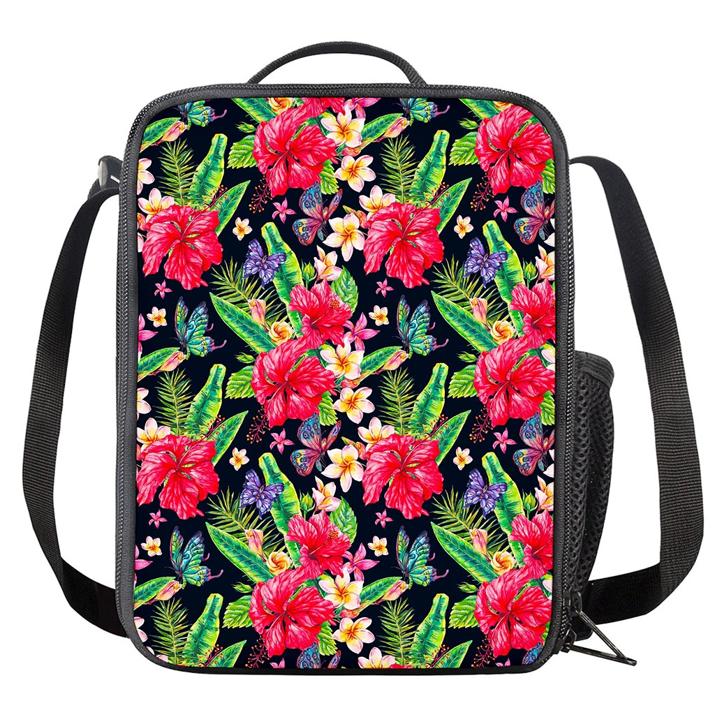 Exotic Hibiscus Flowers Pattern Print Crossbody Lunch Bag