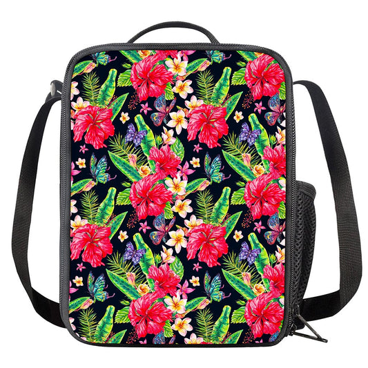 Exotic Hibiscus Flowers Pattern Print Crossbody Lunch Bag