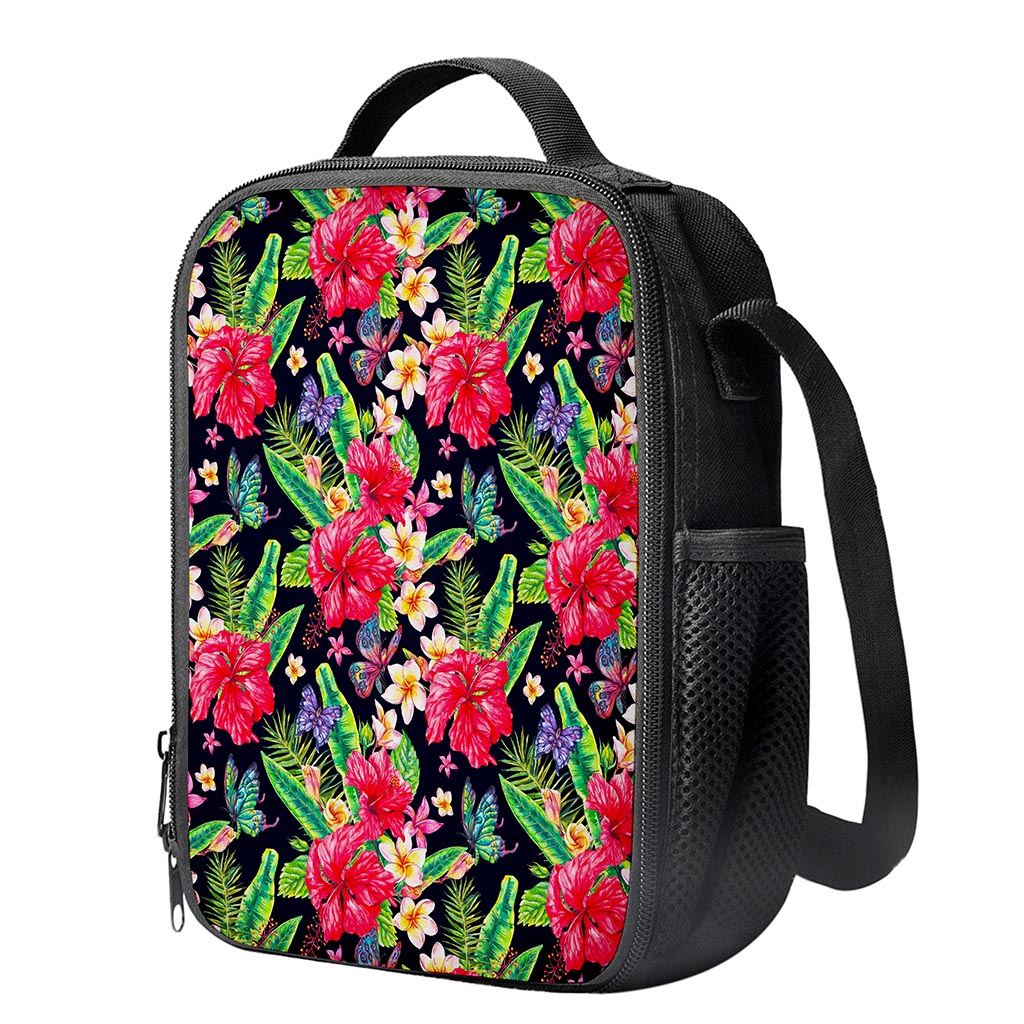 Exotic Hibiscus Flowers Pattern Print Crossbody Lunch Bag