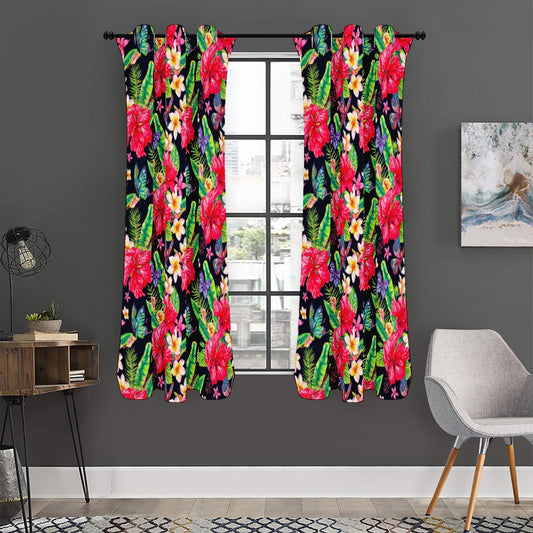 Exotic Hibiscus Flowers Pattern Print Curtain