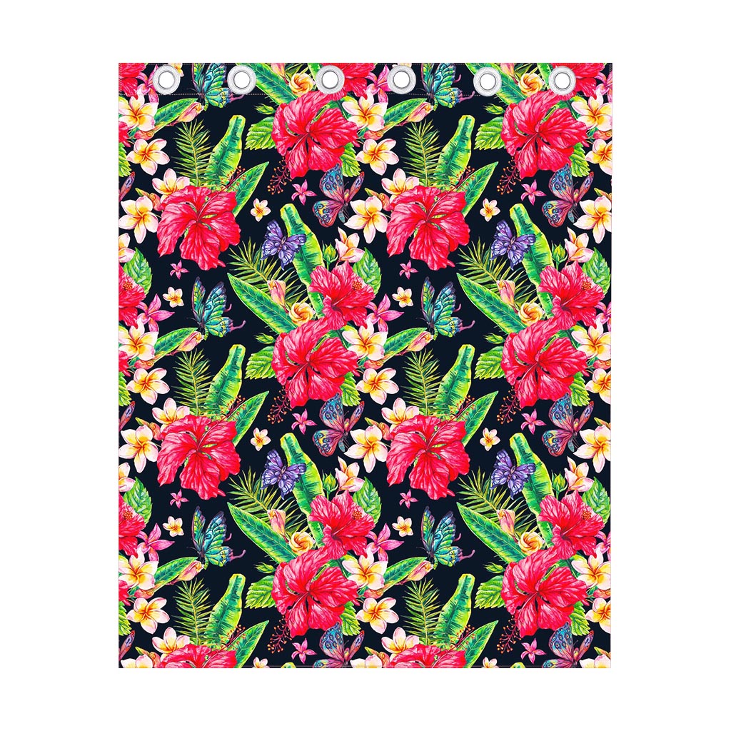 Exotic Hibiscus Flowers Pattern Print Curtain