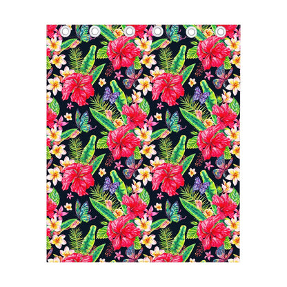 Exotic Hibiscus Flowers Pattern Print Curtain