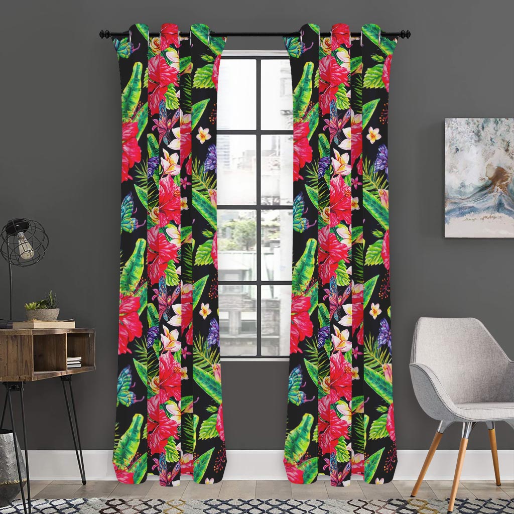 Exotic Hibiscus Flowers Pattern Print Curtain