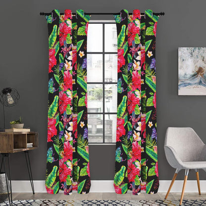 Exotic Hibiscus Flowers Pattern Print Curtain