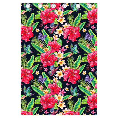 Exotic Hibiscus Flowers Pattern Print Curtain