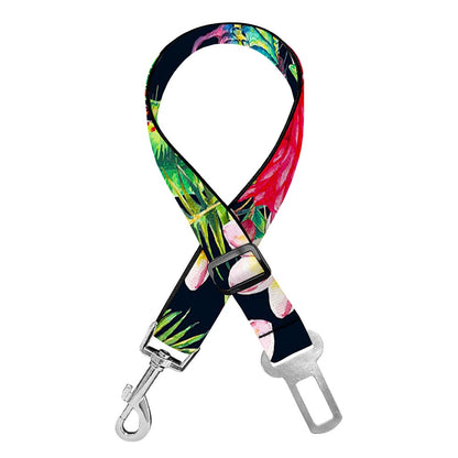 Exotic Hibiscus Flowers Pattern Print Dog Seat Belt