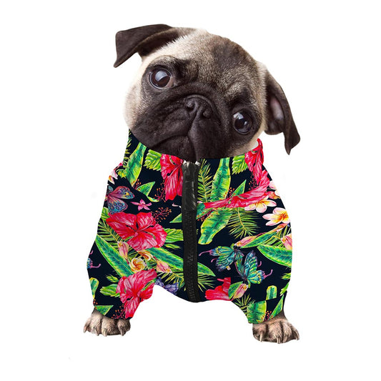 Exotic Hibiscus Flowers Pattern Print Dog Zip Up Jacket