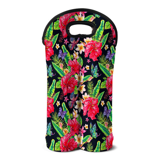 Exotic Hibiscus Flowers Pattern Print Double Neoprene Wine Tote