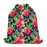Exotic Hibiscus Flowers Pattern Print Drawstring Bag