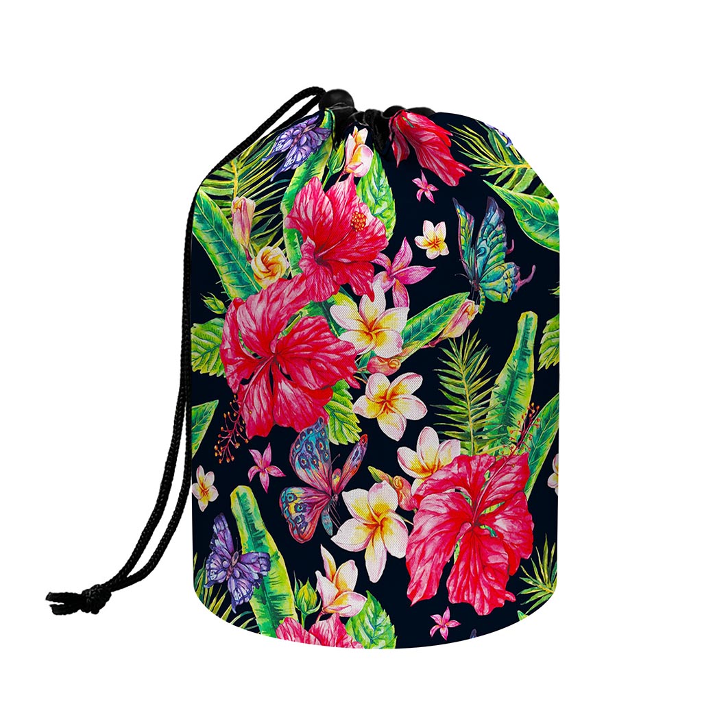 Exotic Hibiscus Flowers Pattern Print Drawstring Makeup Bag