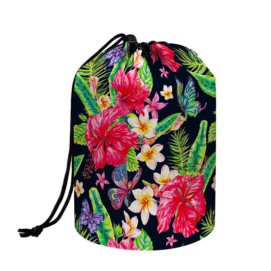 Exotic Hibiscus Flowers Pattern Print Drawstring Makeup Bag