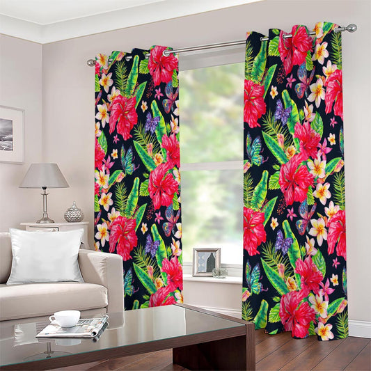 Exotic Hibiscus Flowers Pattern Print Extra Wide Grommet Curtains