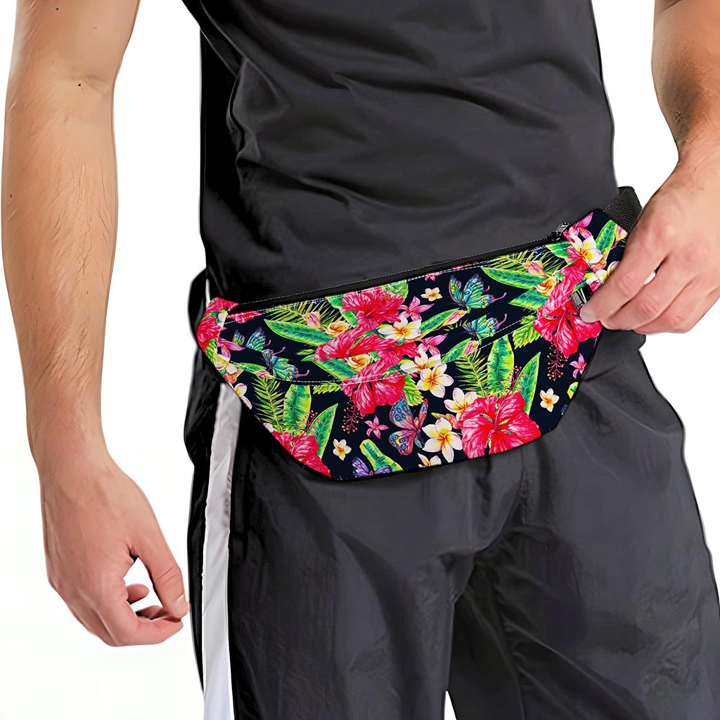 Exotic Hibiscus Flowers Pattern Print Fanny Pack