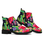 Exotic Hibiscus Flowers Pattern Print Flat Ankle Boots