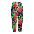 Exotic Hibiscus Flowers Pattern Print Fleece Lined Knit Pants