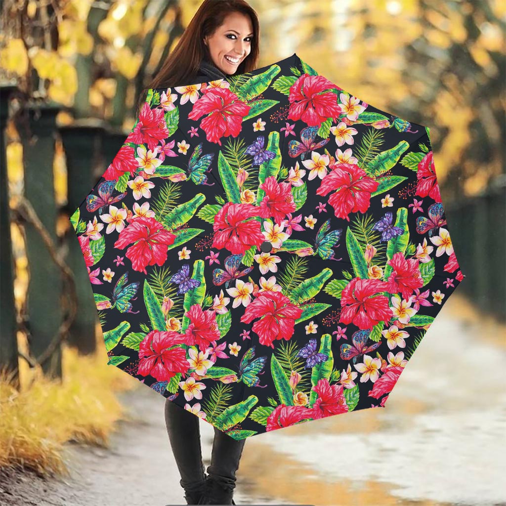 Exotic Hibiscus Flowers Pattern Print Foldable Umbrella