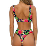 Exotic Hibiscus Flowers Pattern Print Front Bow Tie Bikini
