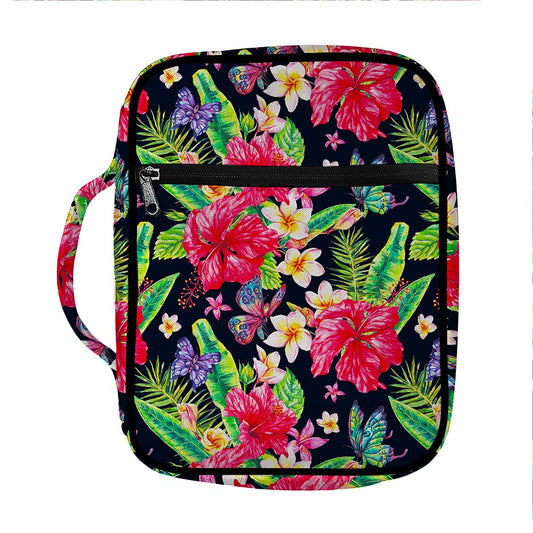 Exotic Hibiscus Flowers Pattern Print Front Pocket Bible Bag
